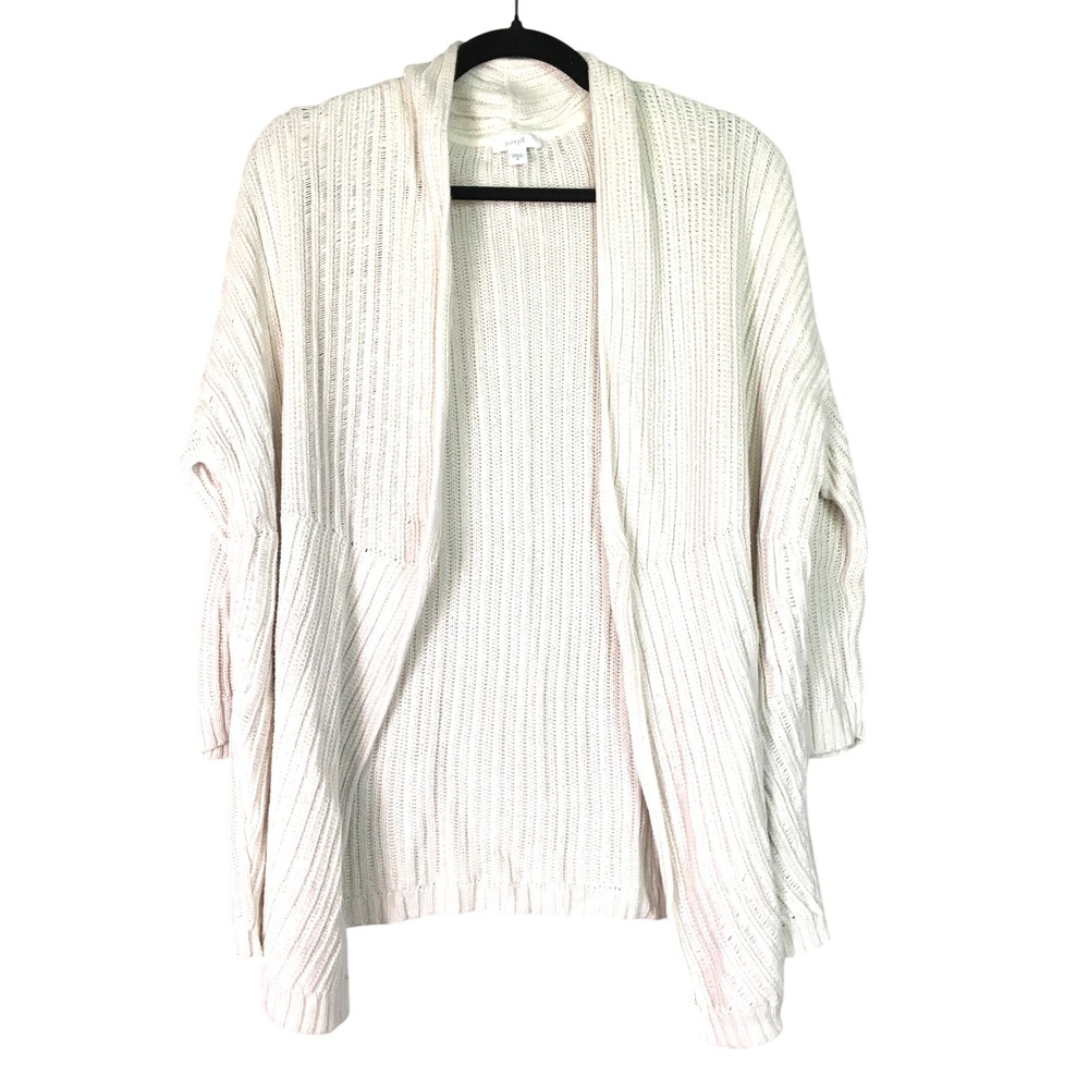 Pure Jill Textured Shaker Rib Open Front Cardigan Size M Cream